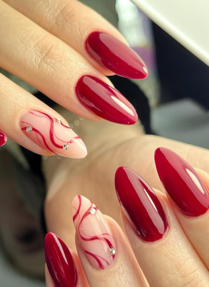 Classic red almond nails